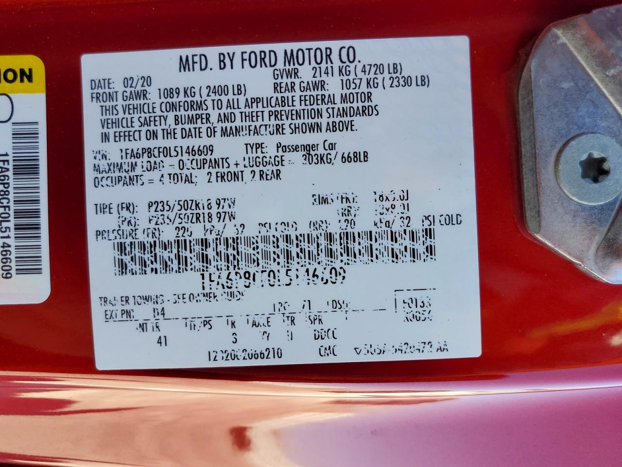 1FA6P8CF0L5146609 · 2020 FORD MUSTANG · 12/12