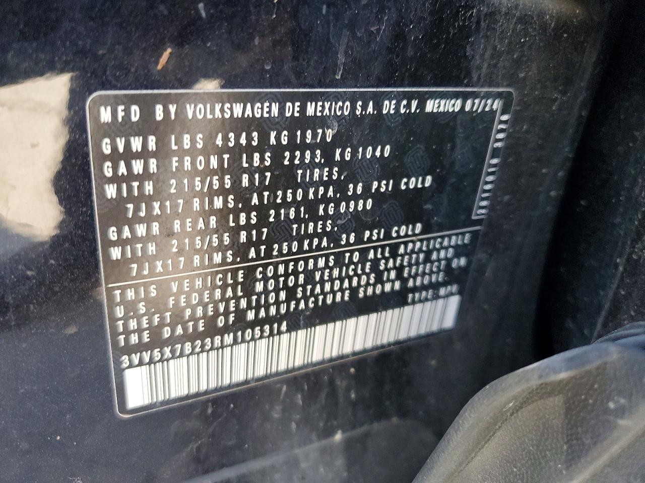 3VV5X7B23RM105314 · 2024 VOLKSWAGEN TAOS · 12/12