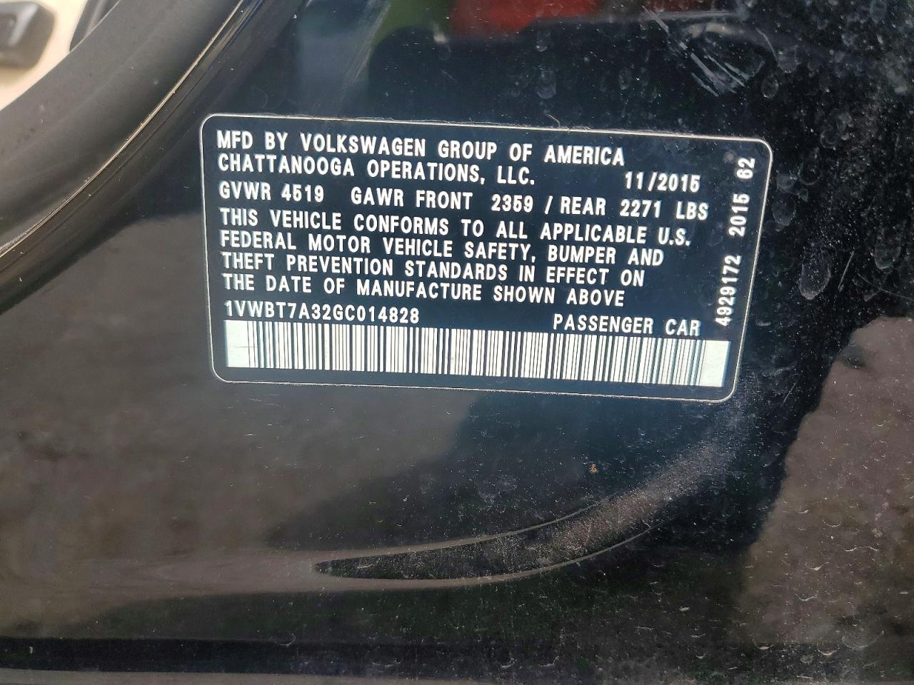 1VWBT7A32GC014828 · 2016 VOLKSWAGEN PASSAT · 12/12