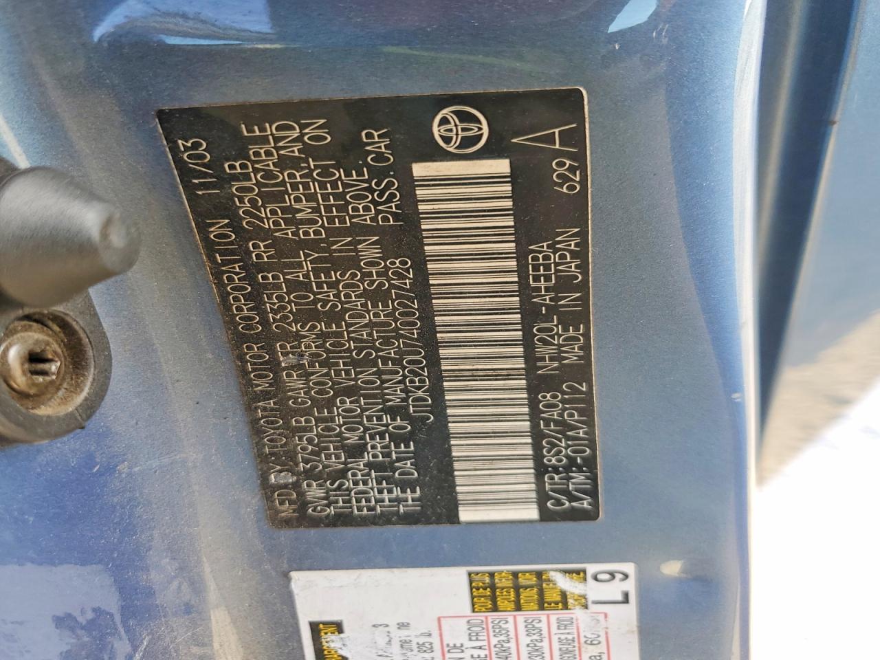 JTDKB20U740027428 · 2004 TOYOTA PRIUS · 12/12