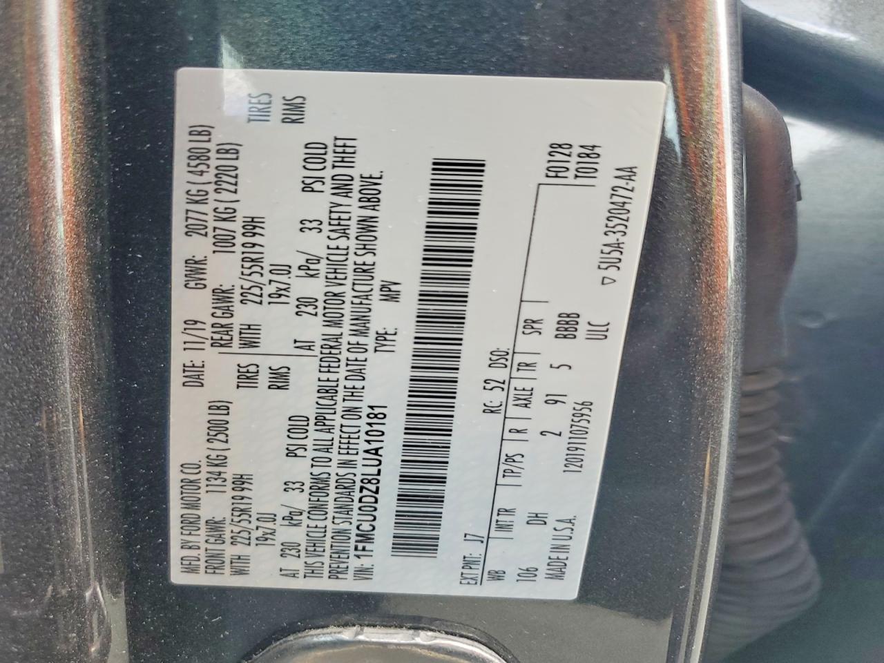 1FMCU0DZ8LUA10181 · 2020 FORD ESCAPE · 12/12