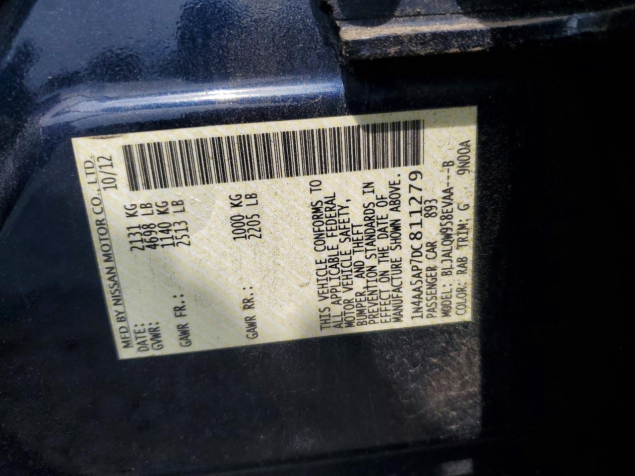 1N4AA5AP7DC811279 · 2013 NISSAN MAXIMA · 12/12
