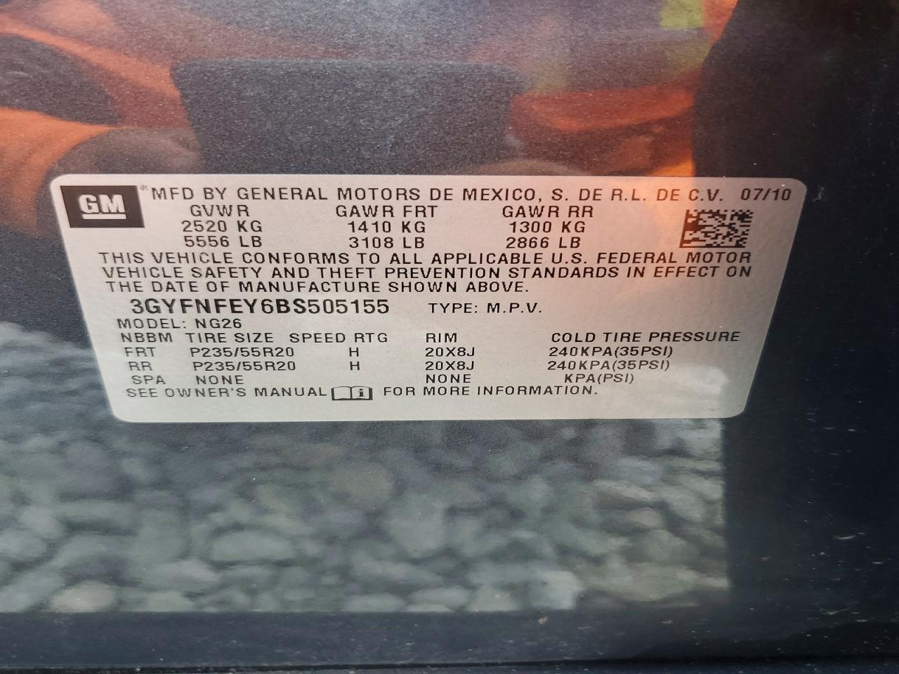 3GYFNFEY6BS505155 · 2011 CADILLAC SRX · 12/12