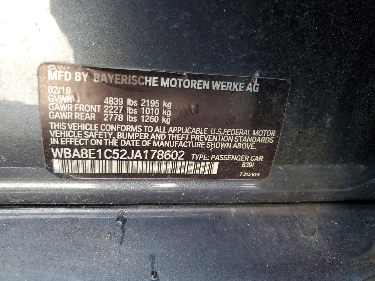 WBA8E1C52JA178602 · 2018 BMW 330E · 12/12