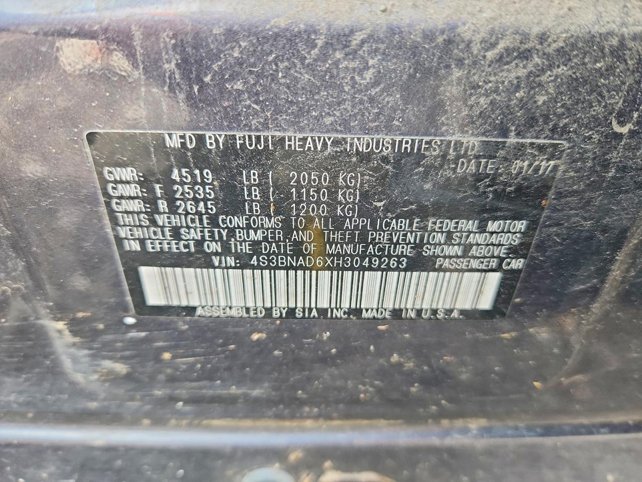 4S3BNAD6XH3049263 · 2017 SUBARU LEGACY · 12/12