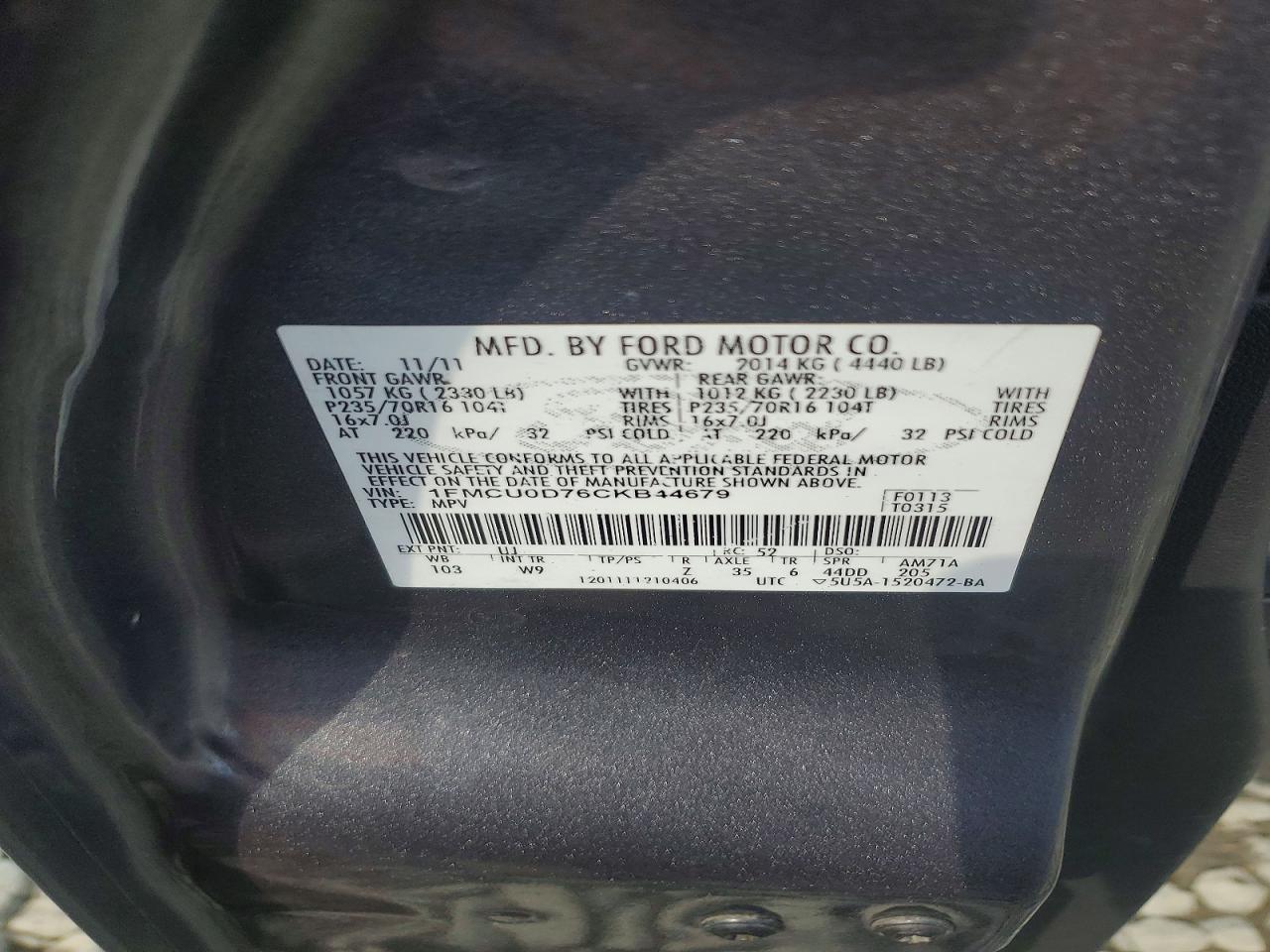 1FMCU0D76CKB44679 · 2012 FORD ESCAPE · 12/12