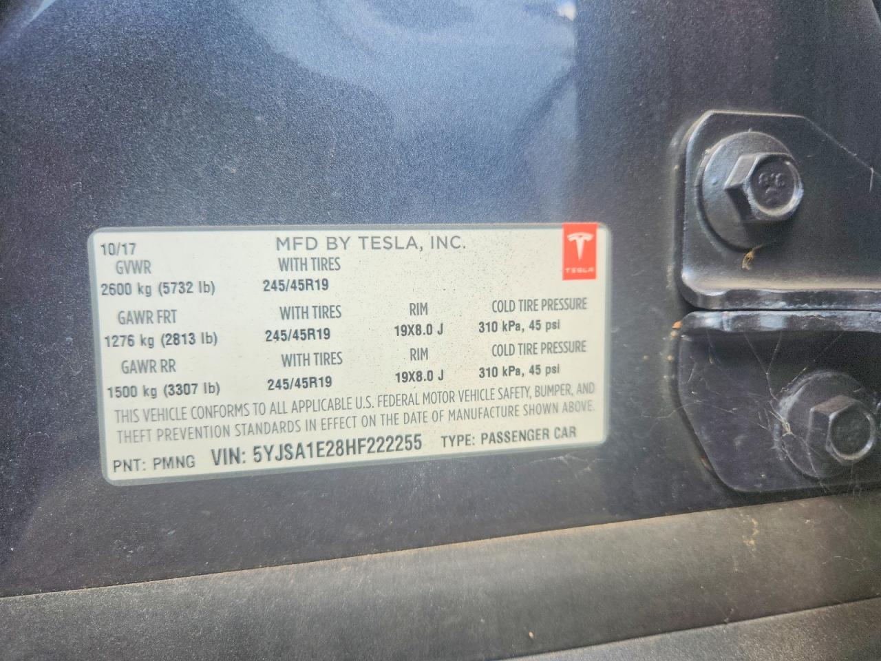 5YJSA1E28HF222255 · 2017 TESLA MODEL S · 12/12