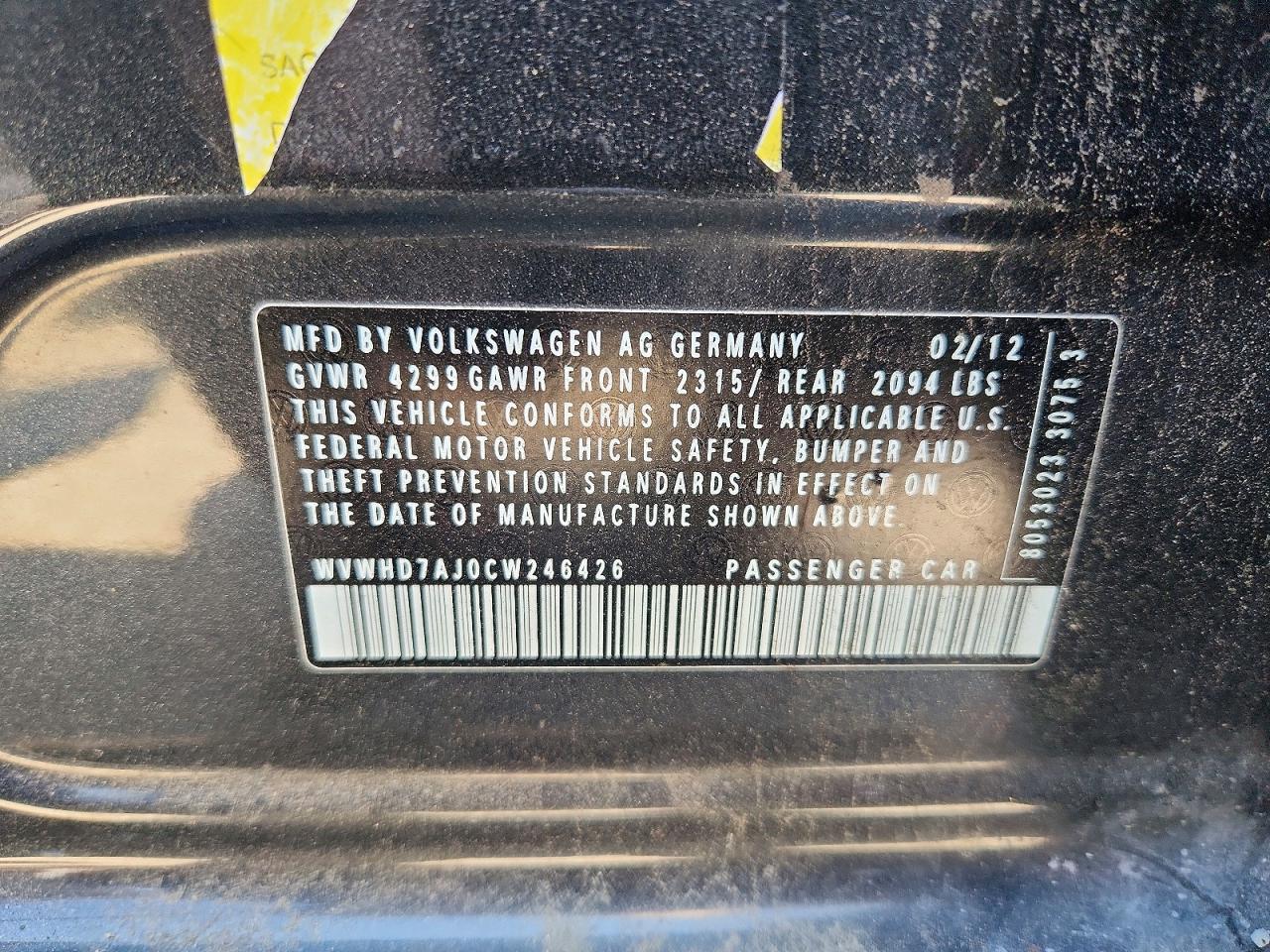 WVWHD7AJ0CW246426 · 2012 VOLKSWAGEN GTI · 12/12