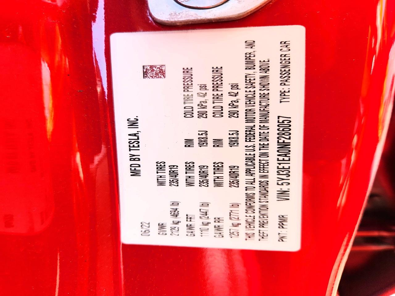 5YJ3E1EA0NF286057 · 2022 TESLA MODEL 3 · 12/12