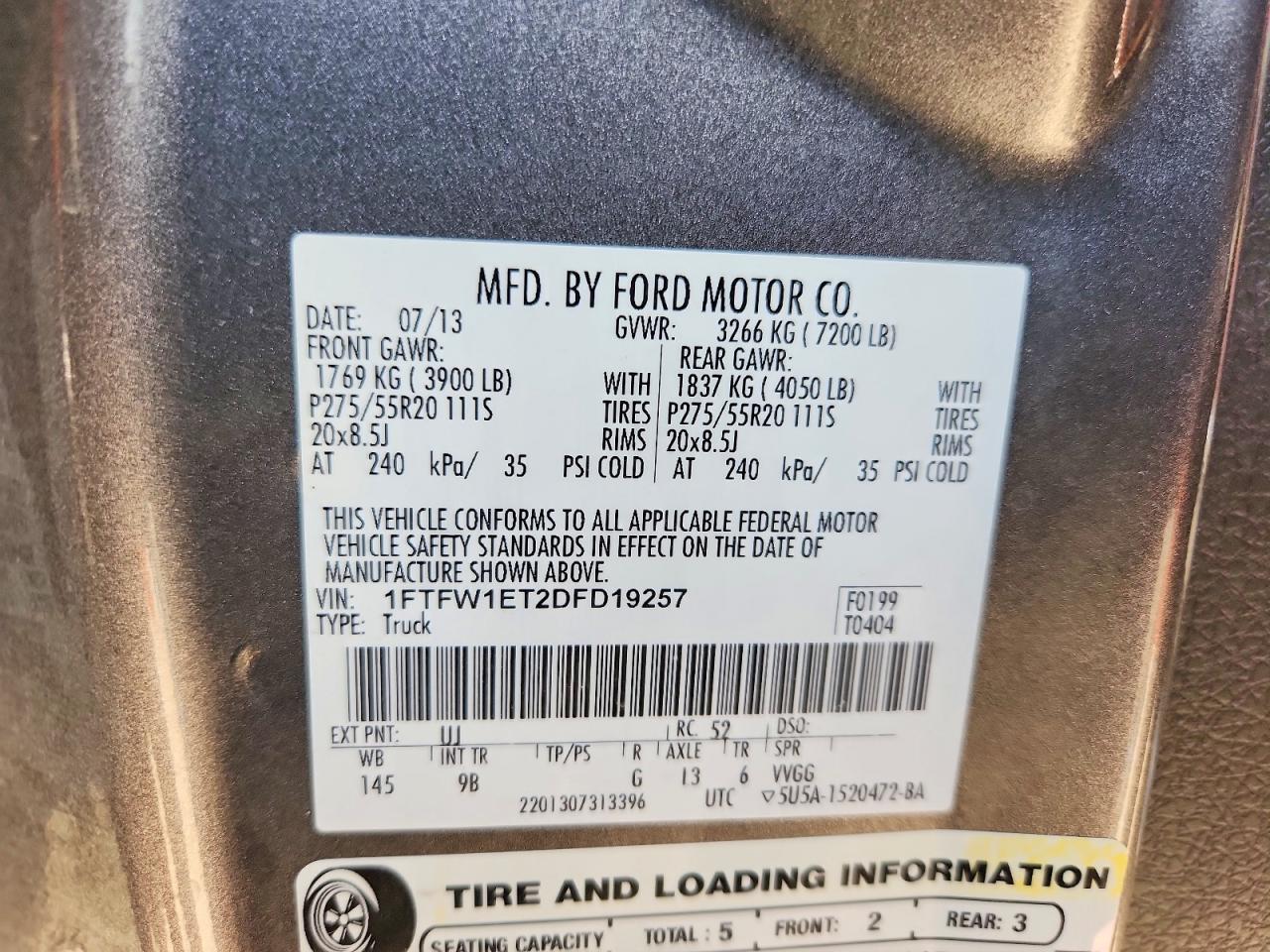 1FTFW1ET2DFD19257 · 2013 FORD F150 · 12/12