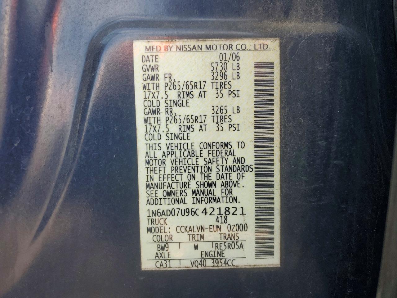 1N6AD07U96C421821 · 2006 NISSAN FRONTIER · 12/12