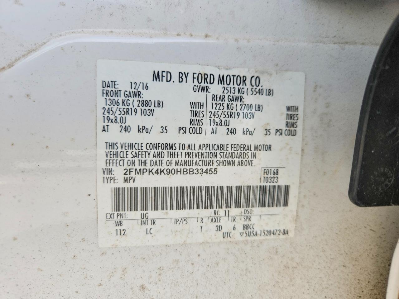 2FMPK4K90HBB33455 · 2017 FORD EDGE · 12/12