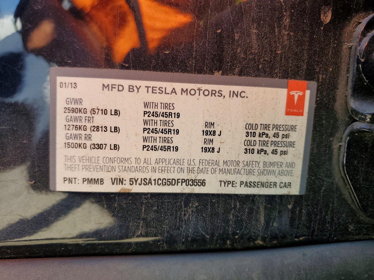 5YJSA1CG5DFP03556 · 2013 TESLA MODEL S · 12/12