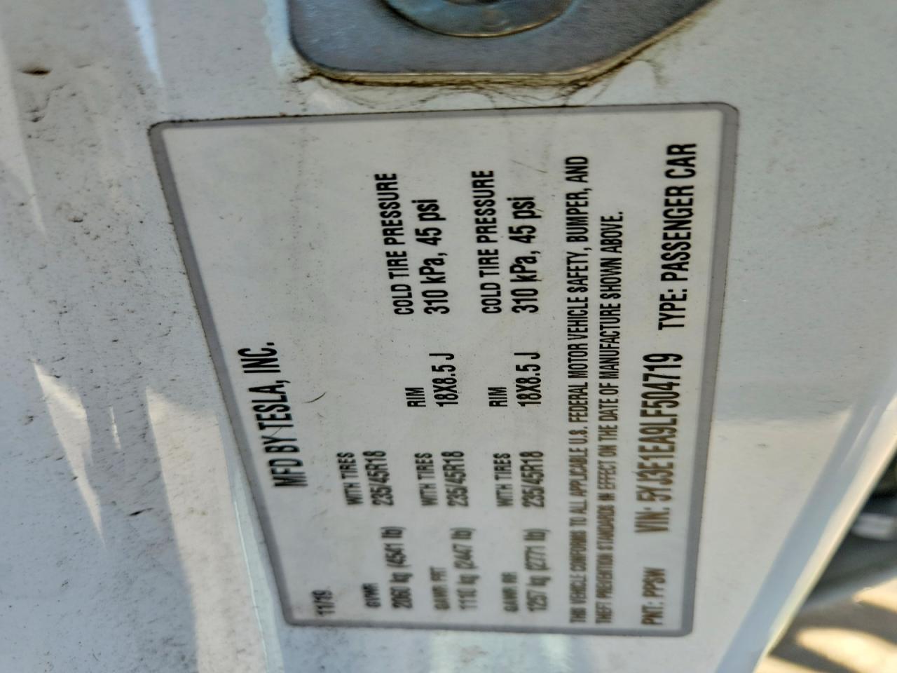 5YJ3E1EA9LF504719 · 2020 TESLA MODEL 3 · 12/12