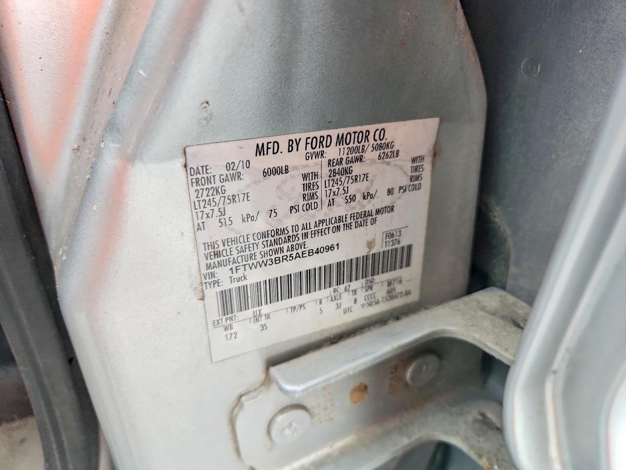 1FTWW3BR5AEB40961 · 2010 FORD F350 · 12/12