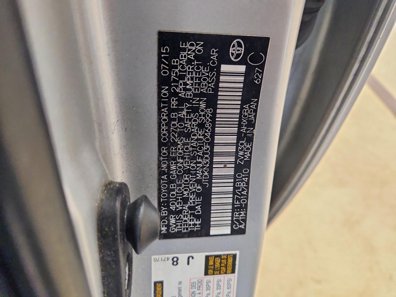 JTDKN3DU3F0468998 · 2015 TOYOTA PRIUS · 12/12