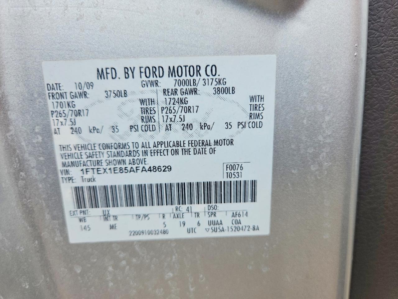 1FTEX1E85AFA48629 · 2010 FORD F150 · 12/12