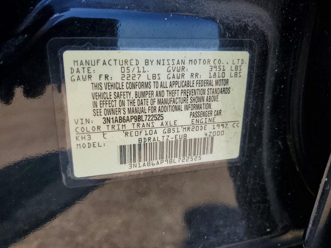 3N1AB6AP9BL722525 · 2011 NISSAN SENTRA · 12/12