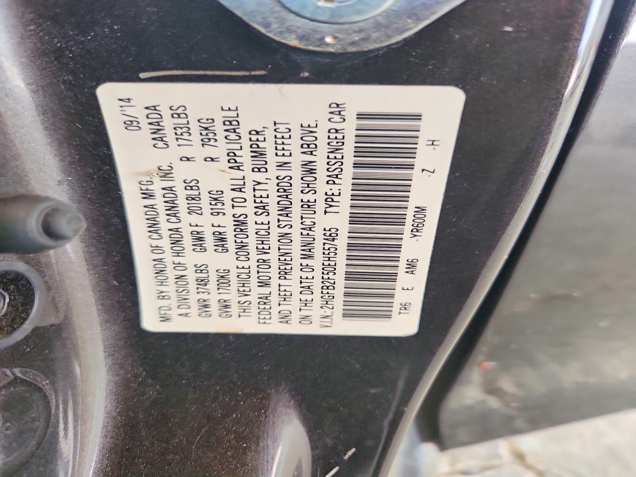 2HGFB2F50EH557465 · 2014 HONDA CIVIC · 12/12