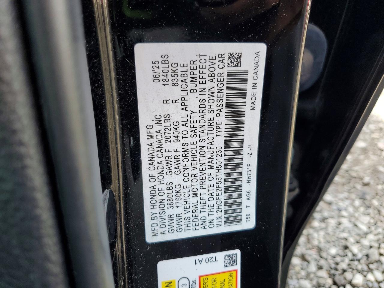 2HGFE2F56TH501230 · 2026 HONDA CIVIC · 12/12