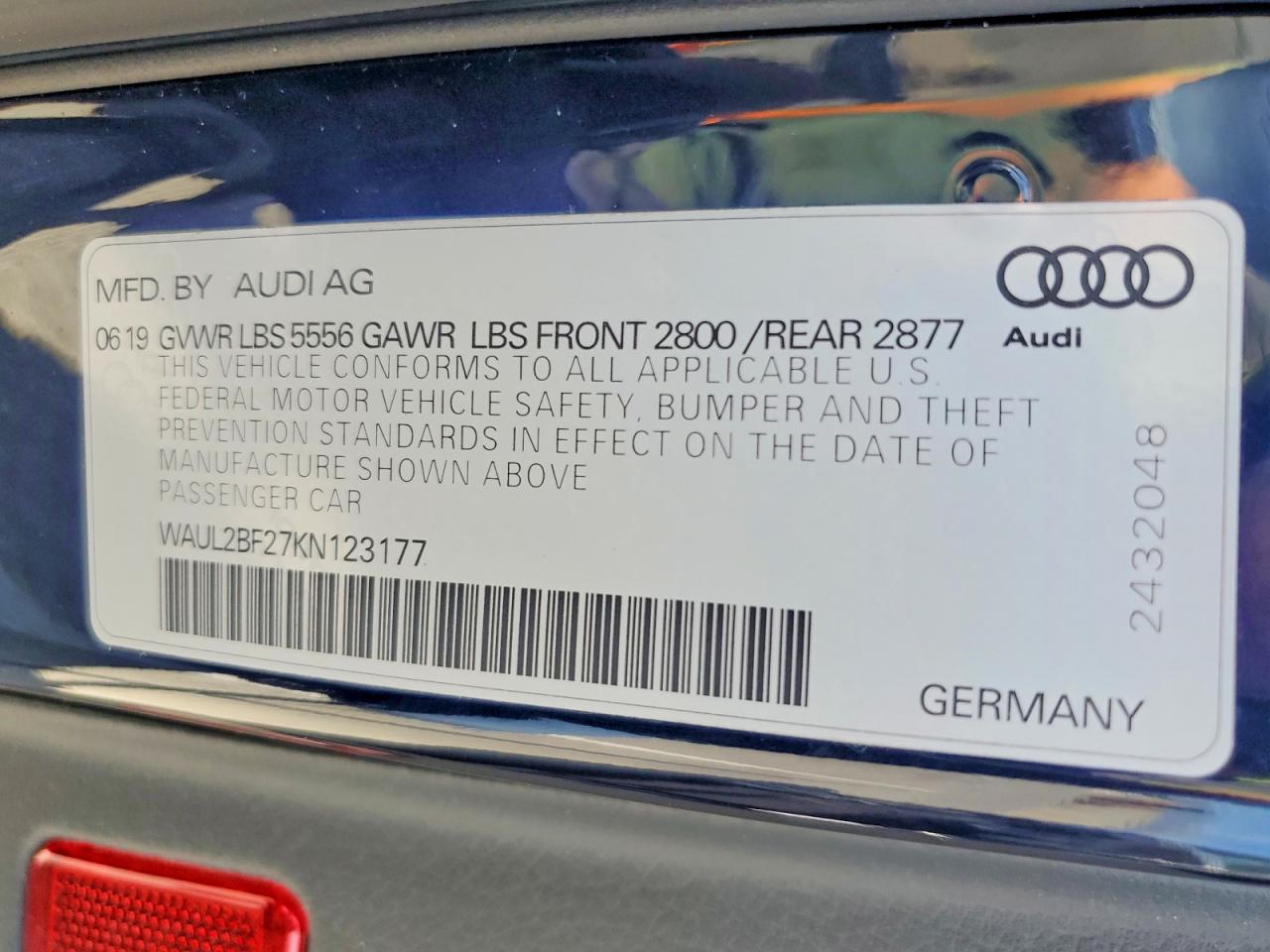 WAUL2BF27KN123177 · 2019 AUDI A6 · 12/12