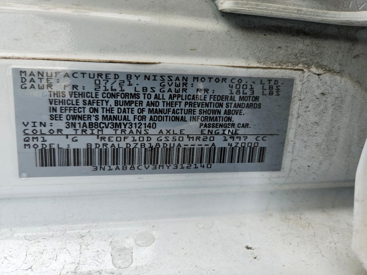 3N1AB8CV3MY312140 · 2021 NISSAN SENTRA · 12/12