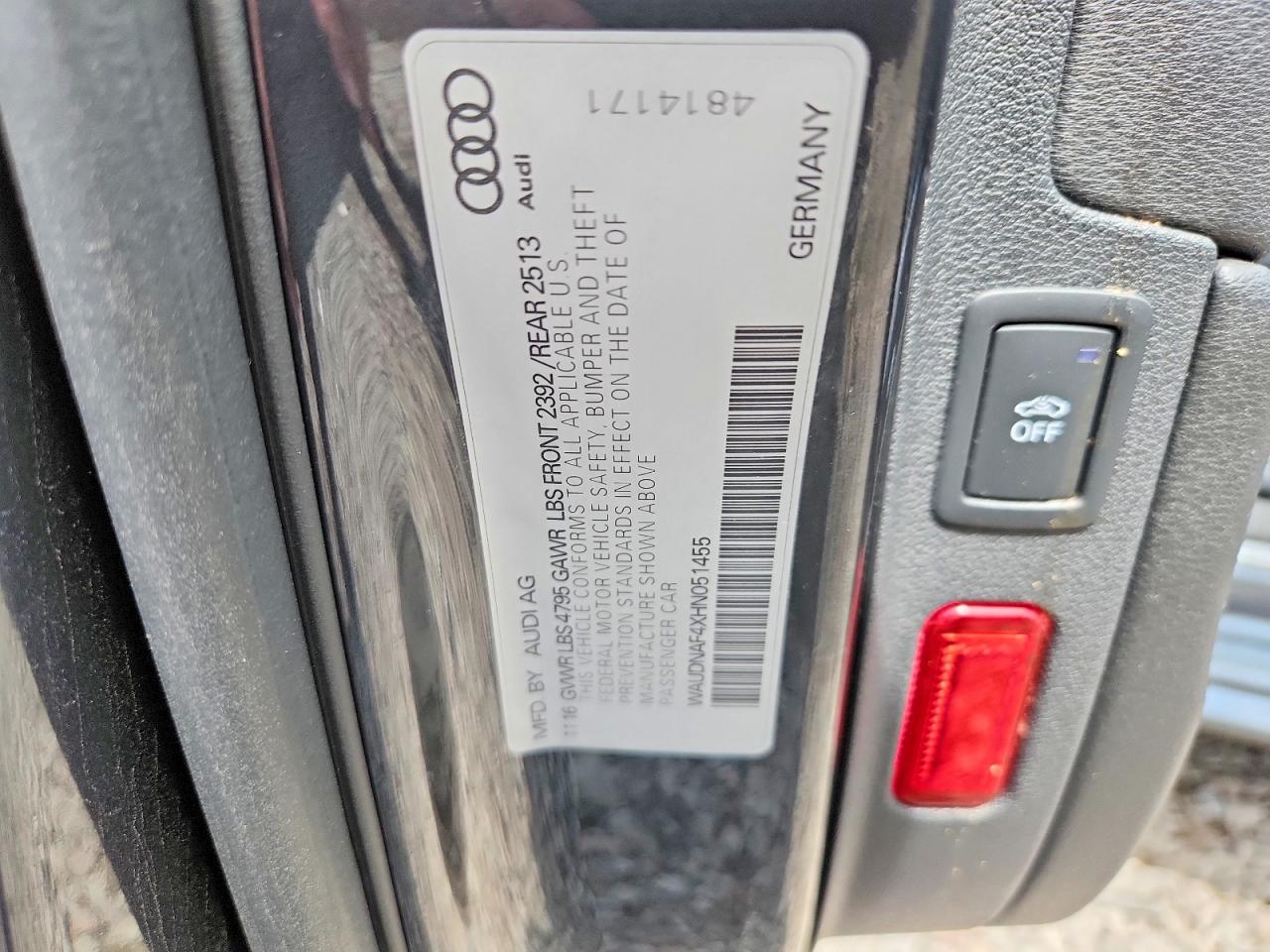WAUDNAF4XHN051455 · 2017 AUDI A4 · 12/12