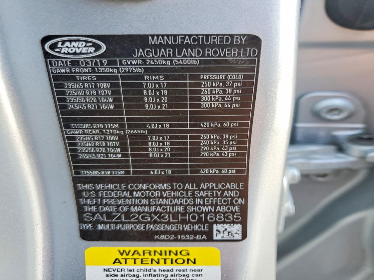 SALZL2GX3LH016835 · 2020 LAND ROVER RANGE ROVER EVOQUE · 12/12