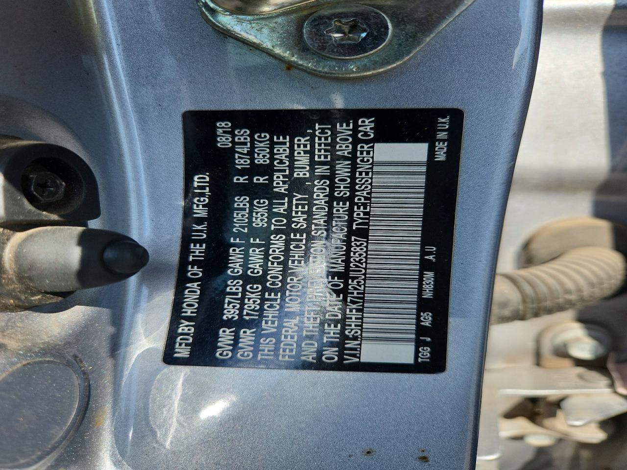 SHHFK7H25JU235837 · 2018 HONDA CIVIC · 12/12