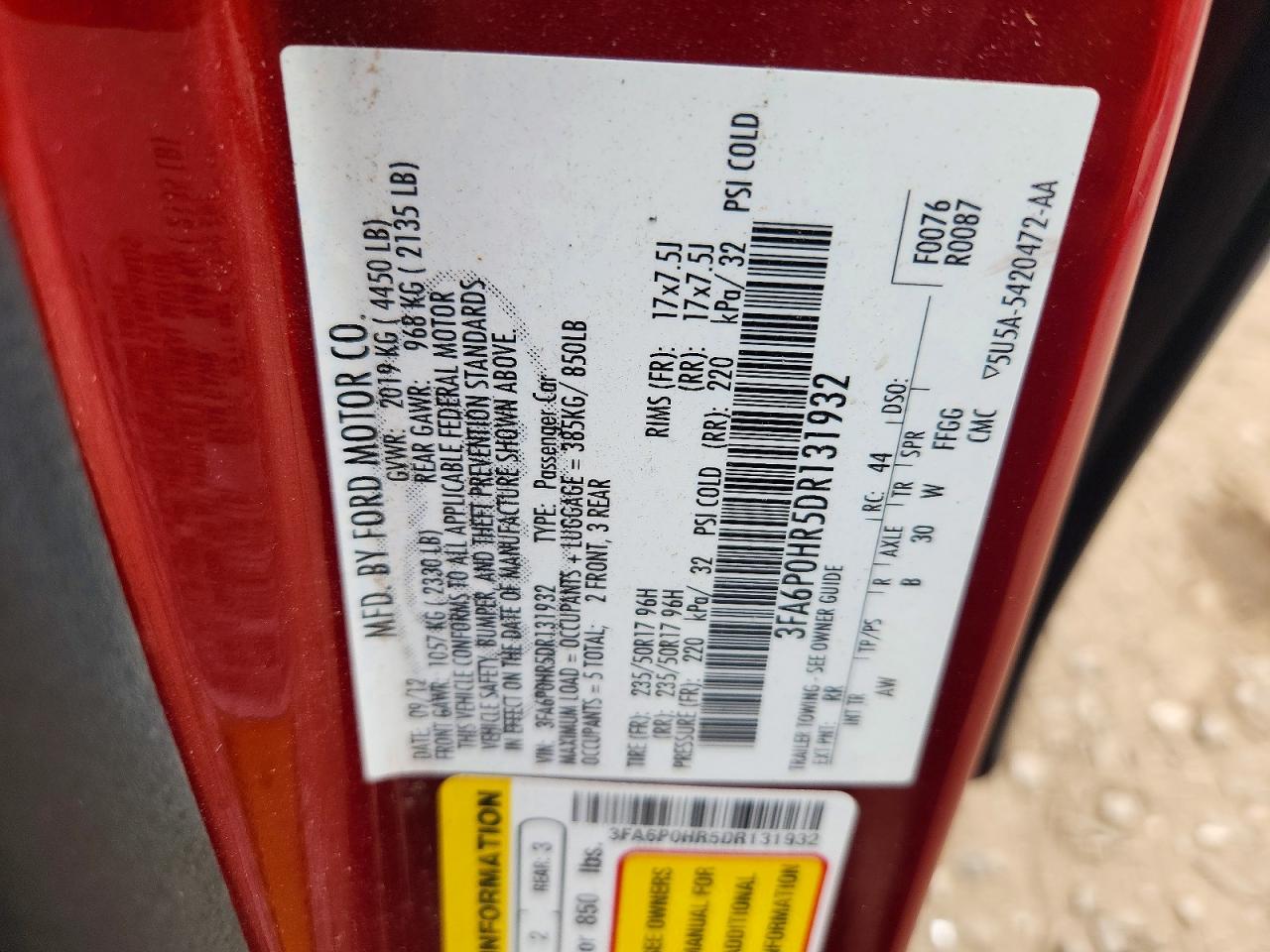 3FA6P0HR5DR131932 · 2013 FORD FUSION · 12/12