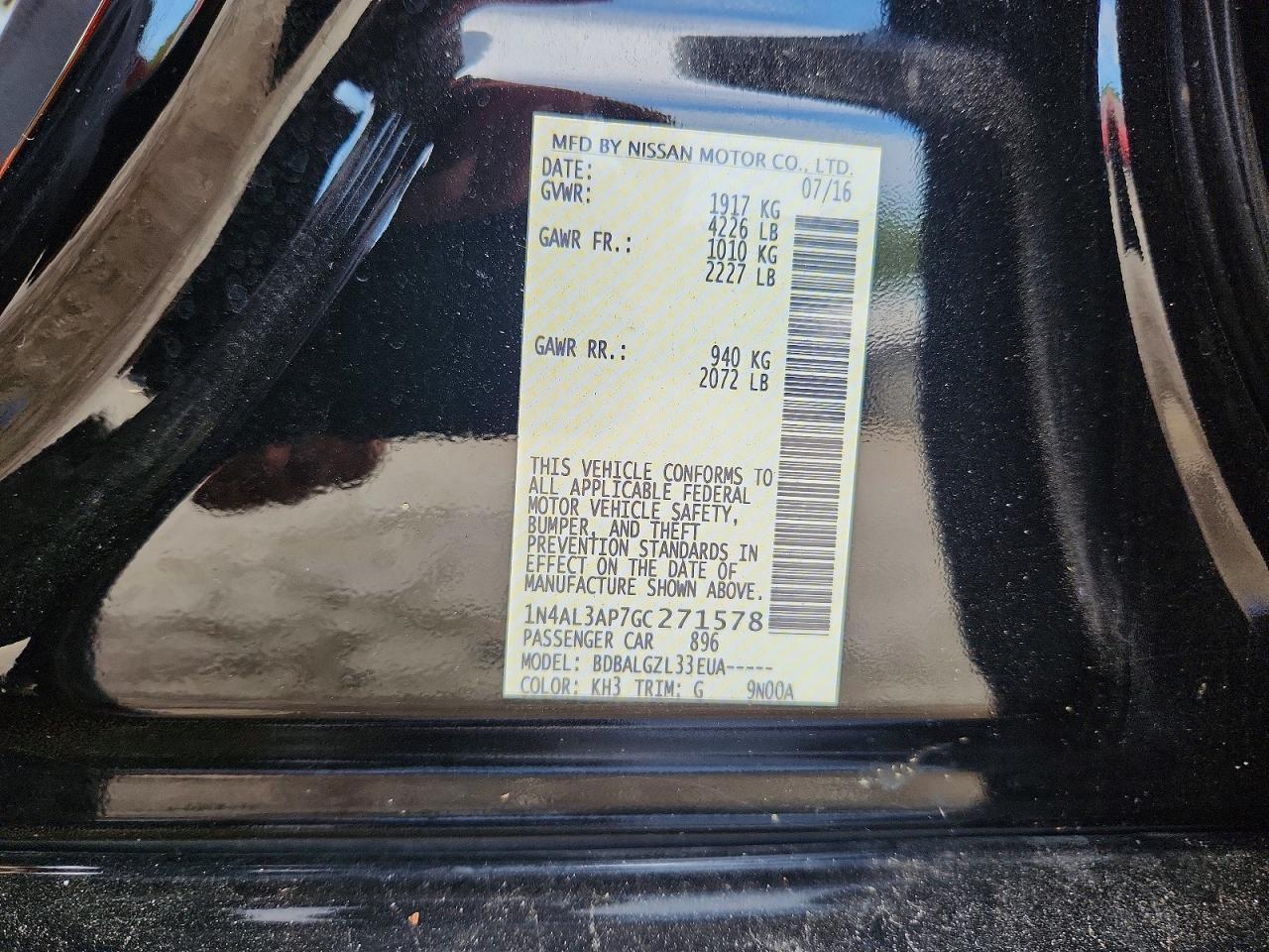1N4AL3AP7GC271578 · 2016 NISSAN ALTIMA · 12/12
