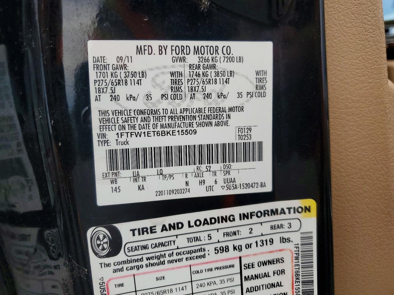1FTFW1ET6BKE15509 · 2011 FORD F150 · 12/12