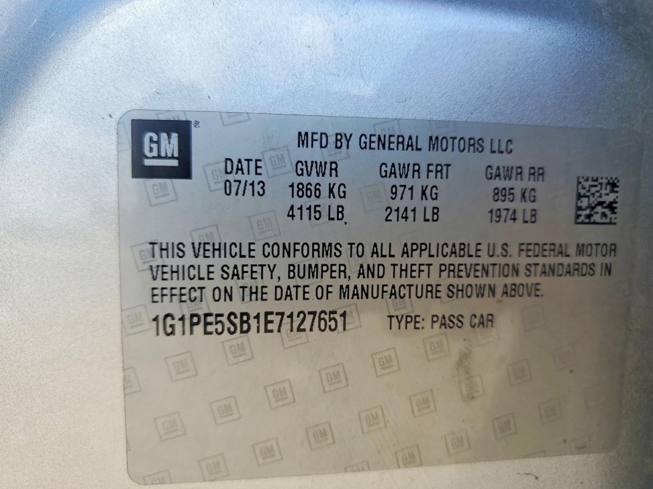 1G1PE5SB1E7127651 · 2014 CHEVROLET CRUZE · 12/12