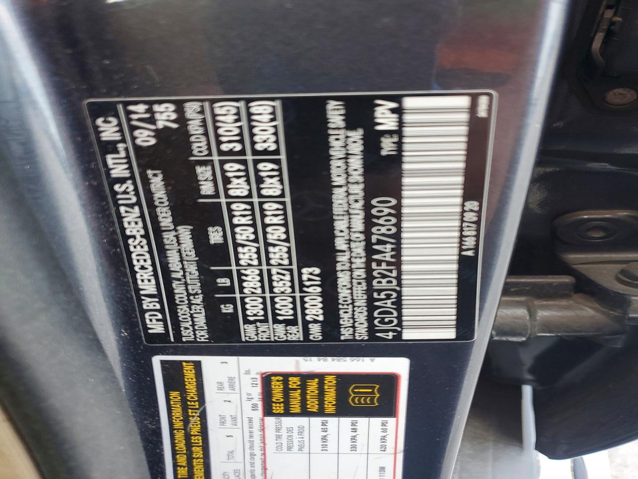 4JGDA5JB2FA478690 · 2015 MERCEDES-BENZ ML · 12/12
