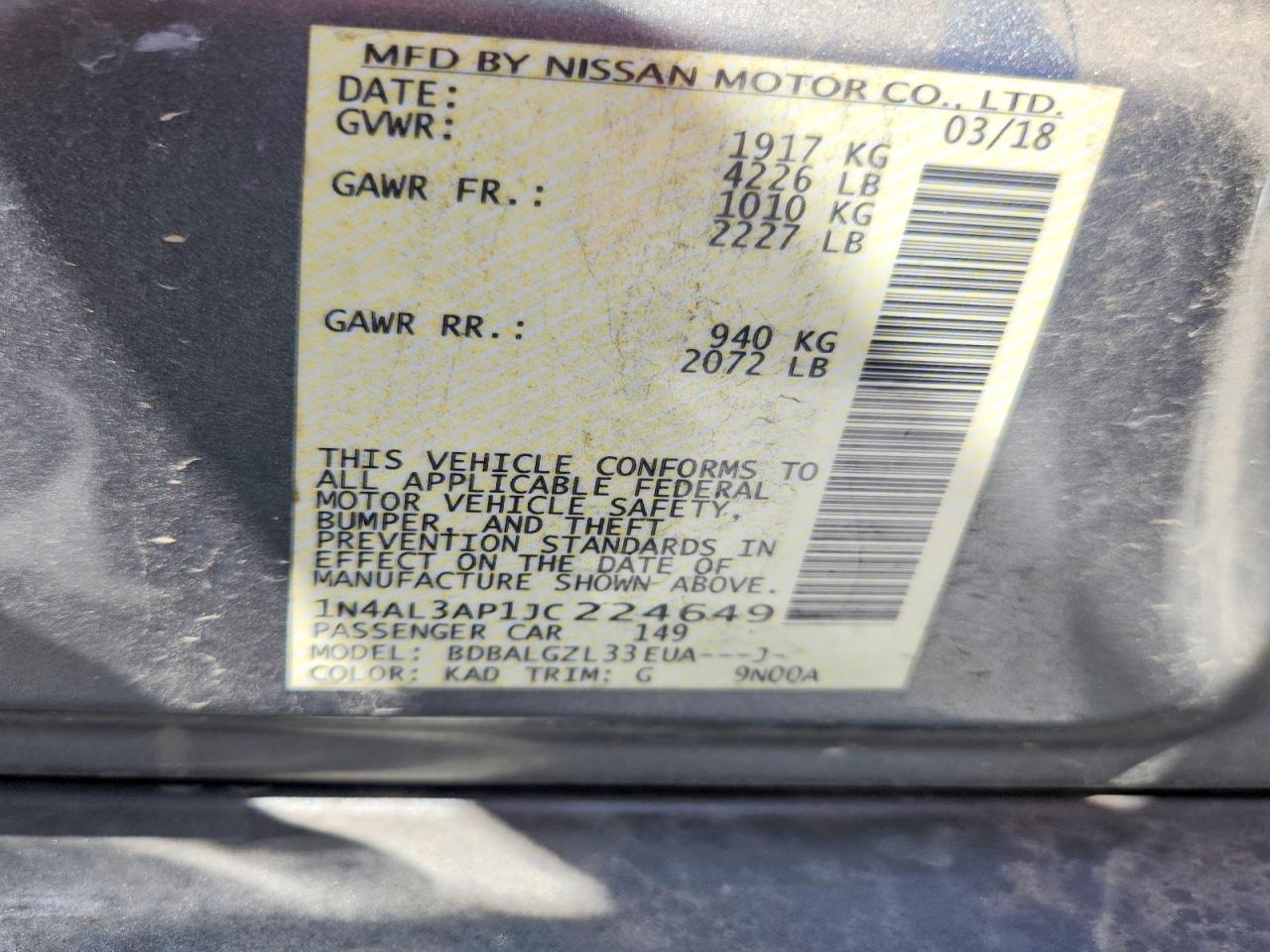 1N4AL3AP1JC224649 · 2018 NISSAN ALTIMA · 12/12