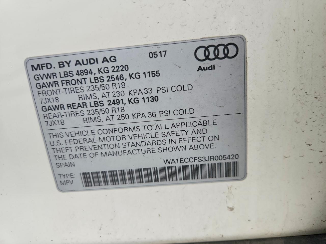 WA1ECCFS3JR005420 · 2018 AUDI Q3 · 12/12