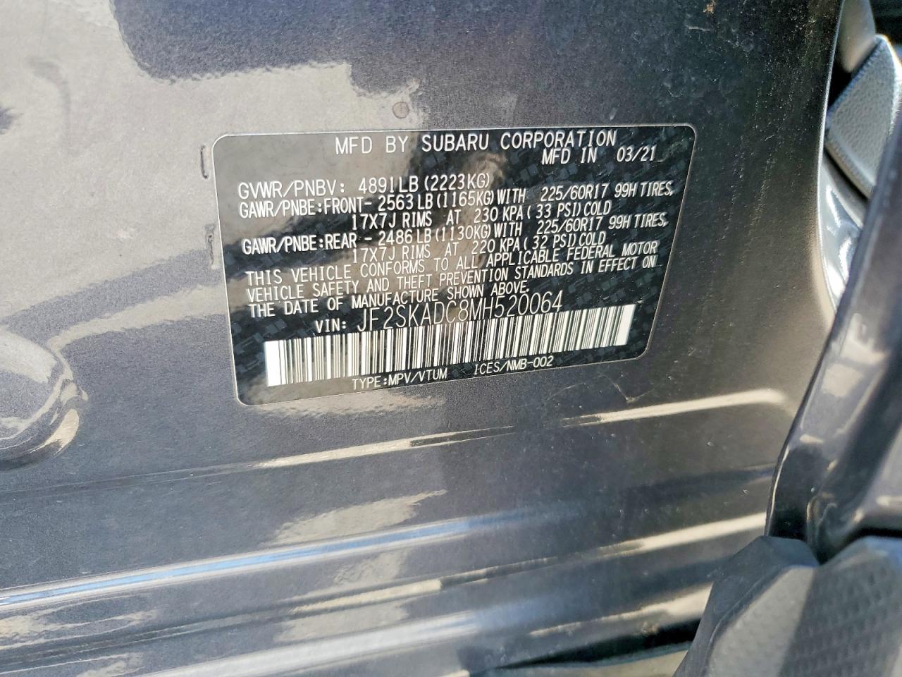 JF2SKADC8MH520064 · 2021 SUBARU FORESTER · 12/12