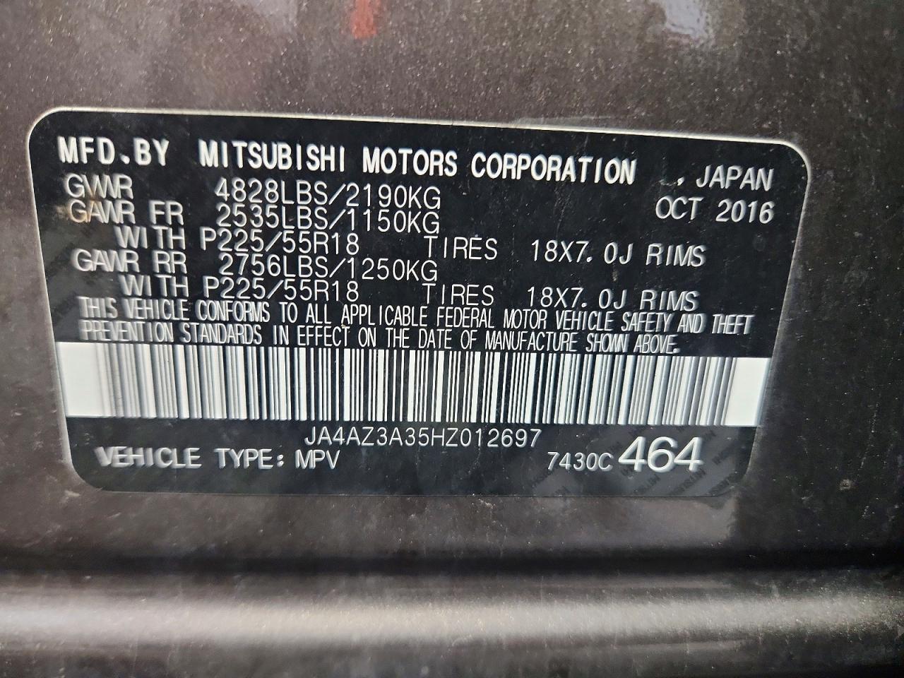 JA4AZ3A35HZ012697 · 2017 MITSUBISHI OUTLANDER · 12/12