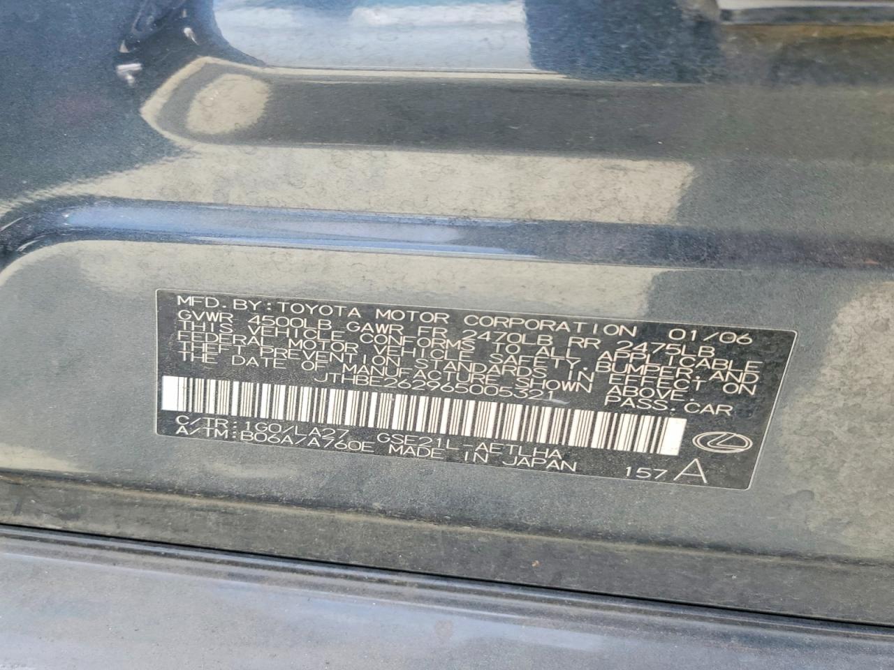 JTHBE262965005321 · 2006 LEXUS IS · 12/12