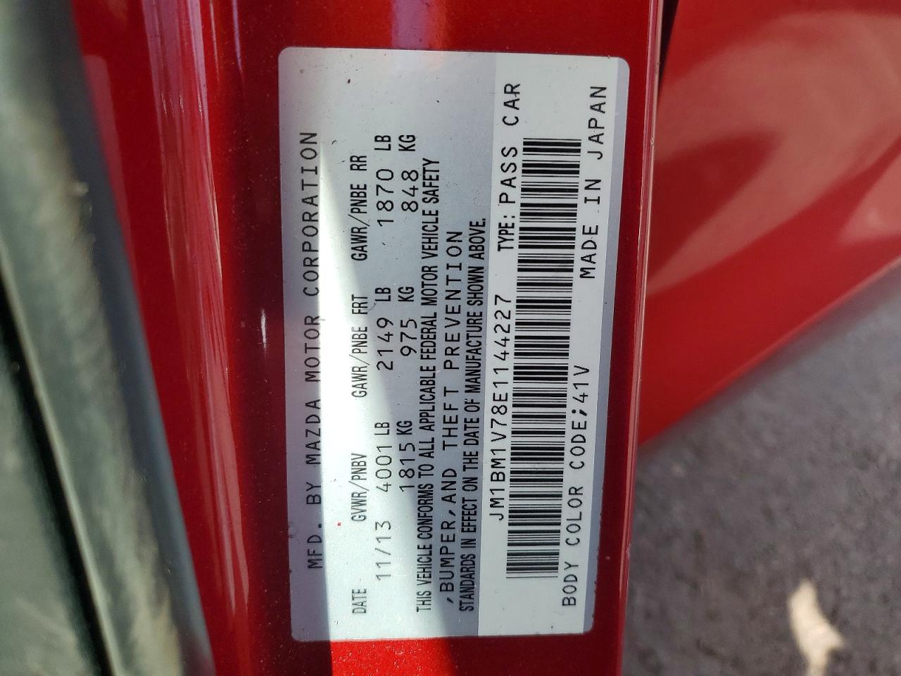 JM1BM1V78E1144227 · 2014 MAZDA 3 · 12/12