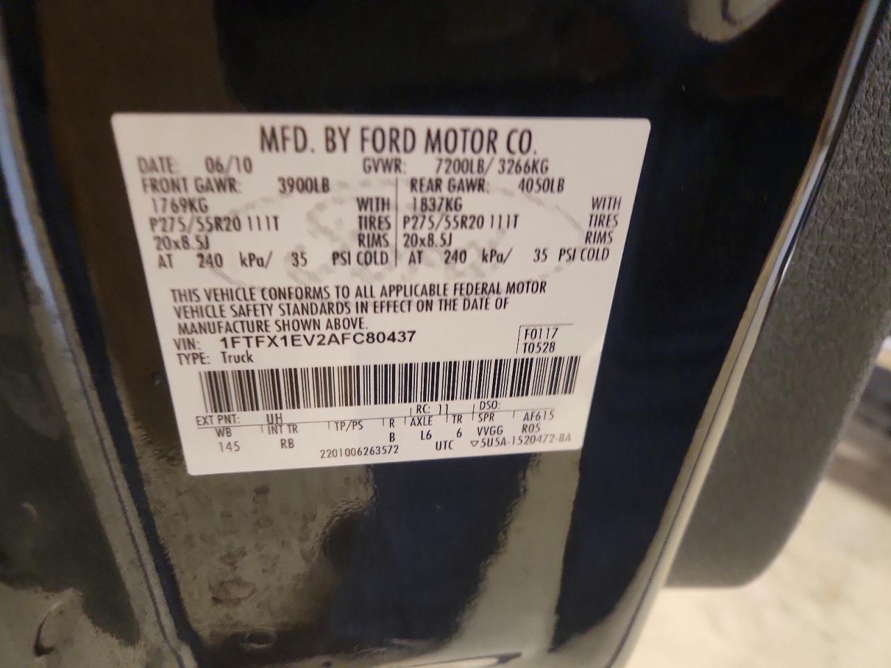 1FTFX1EV2AFC80437 · 2010 FORD F150 · 12/12