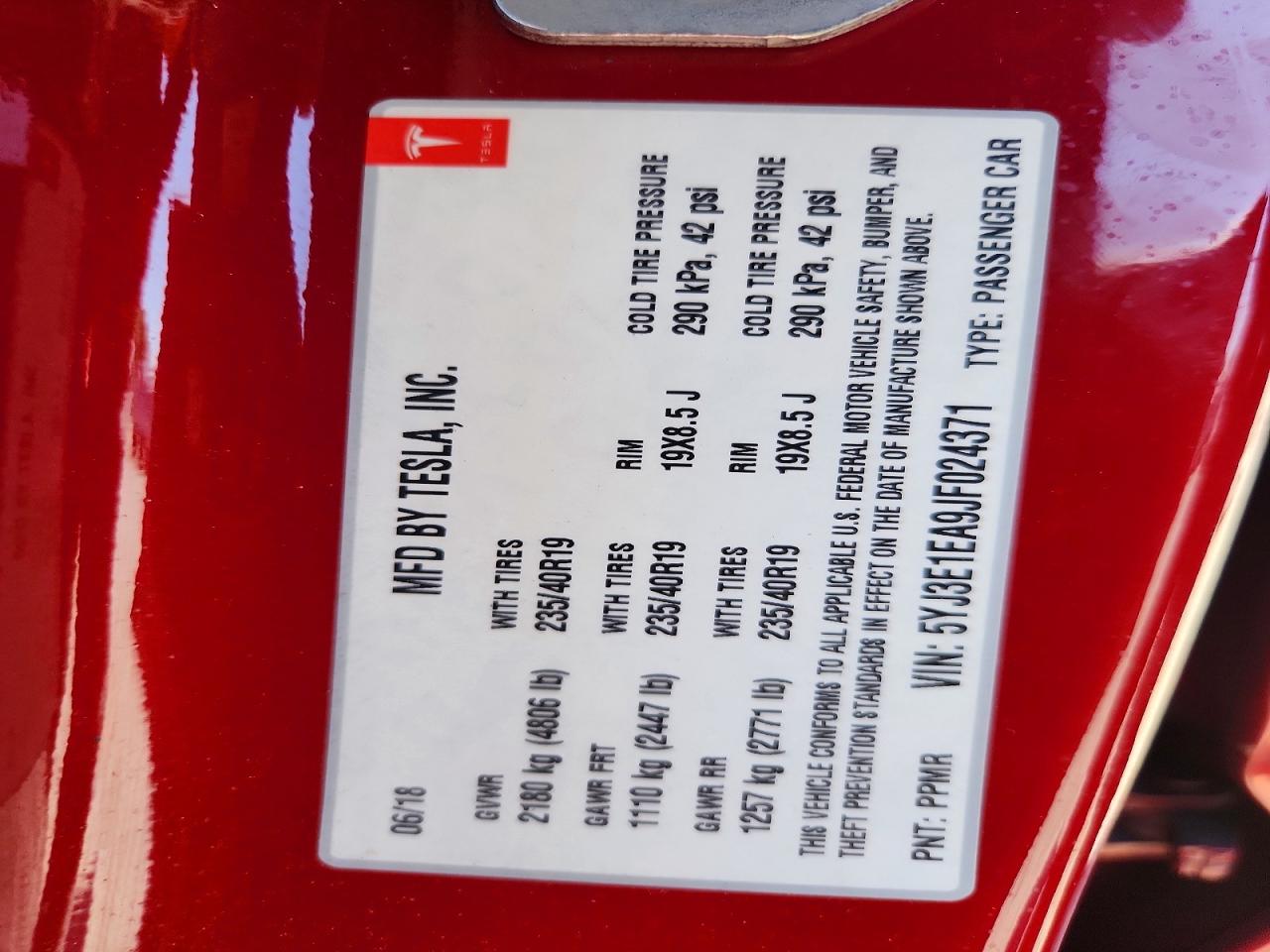 5YJ3E1EA9JF024371 · 2018 TESLA MODEL 3 · 12/12