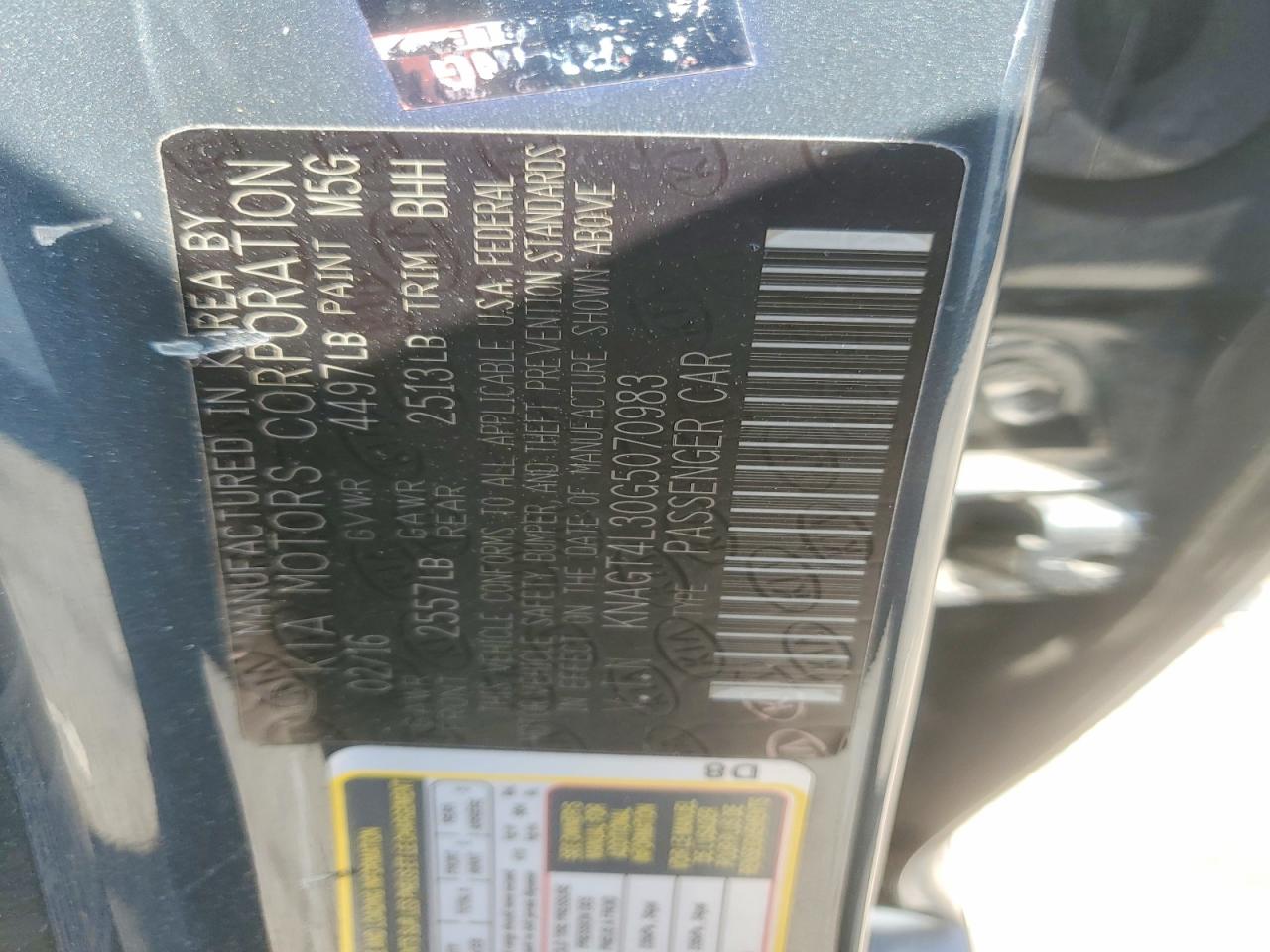 KNAGT4L30G5070983 · 2016 KIA OPTIMA · 12/12