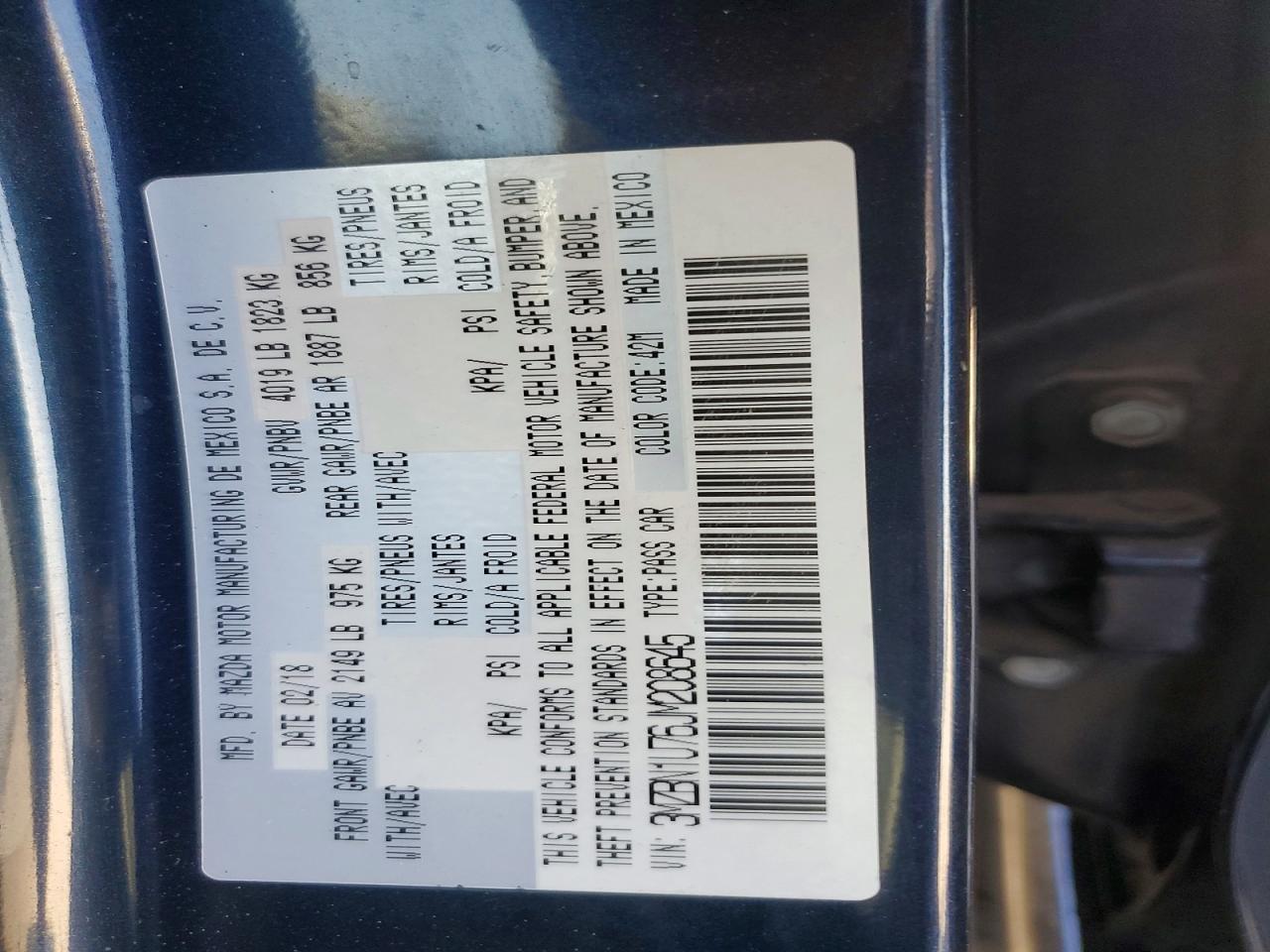 3MZBN1U76JM208645 · 2018 MAZDA 3 · 12/12