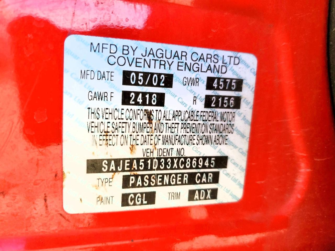 SAJEA51D33XC86945 · 2003 JAGUAR X-TYPE · 12/12