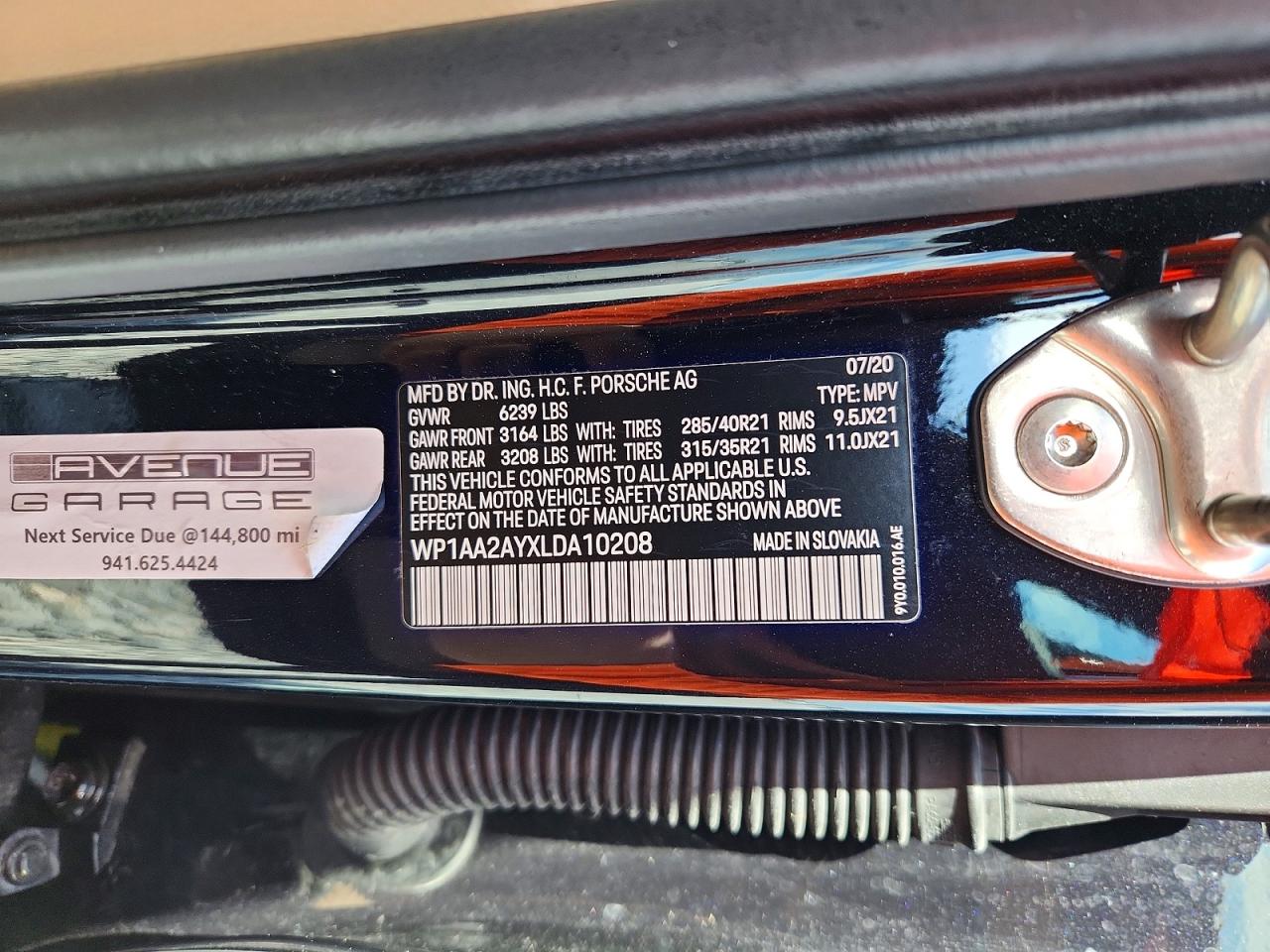 WP1AA2AYXLDA10208 · 2020 PORSCHE CAYENNE · 12/12