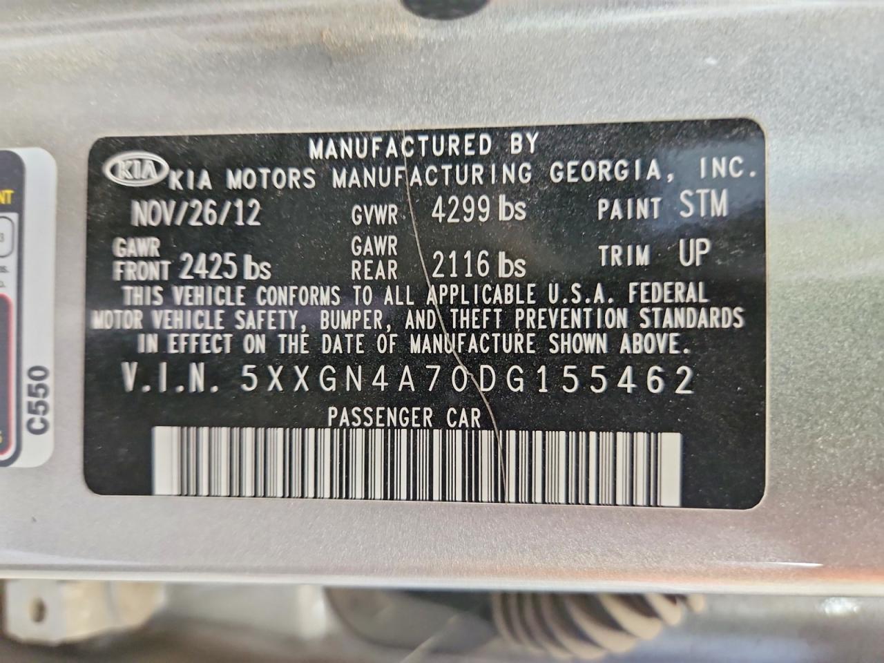 5XXGN4A70DG155462 · 2013 KIA OPTIMA · 12/12
