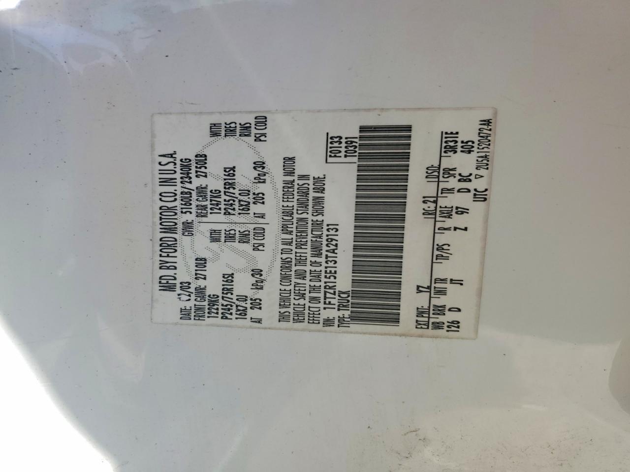 1FTZR15E13TA29131 · 2003 FORD RANGER · 12/12