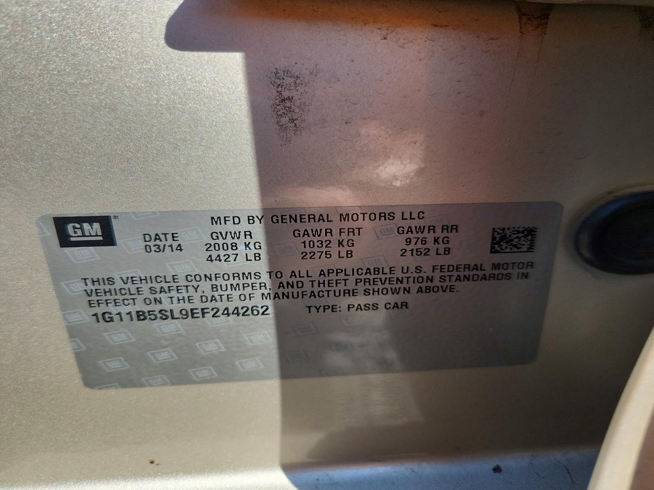 1G11B5SL9EF244262 · 2014 CHEVROLET MALIBU · 12/12