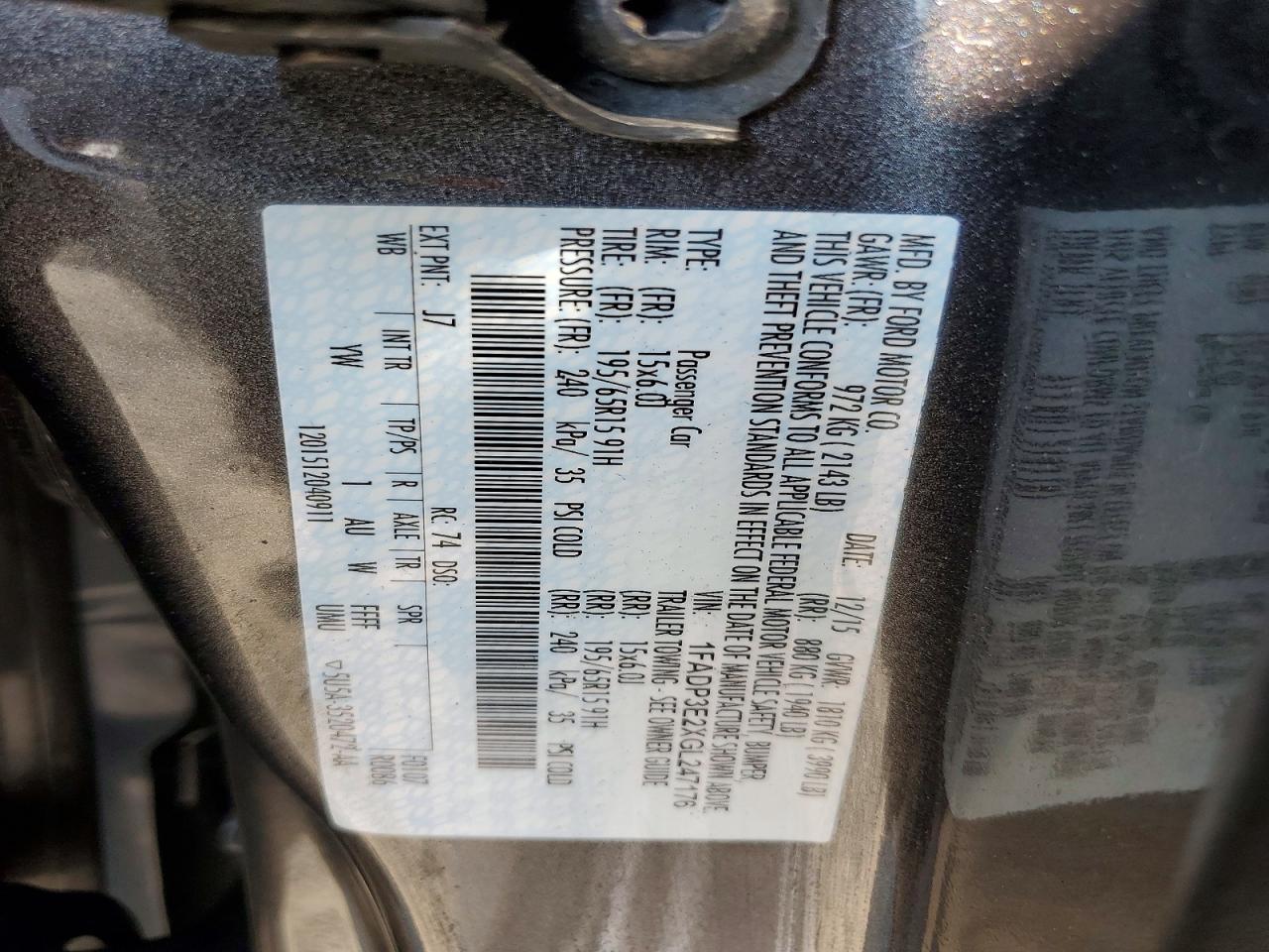 1FADP3E2XGL247176 · 2016 FORD FOCUS · 12/12